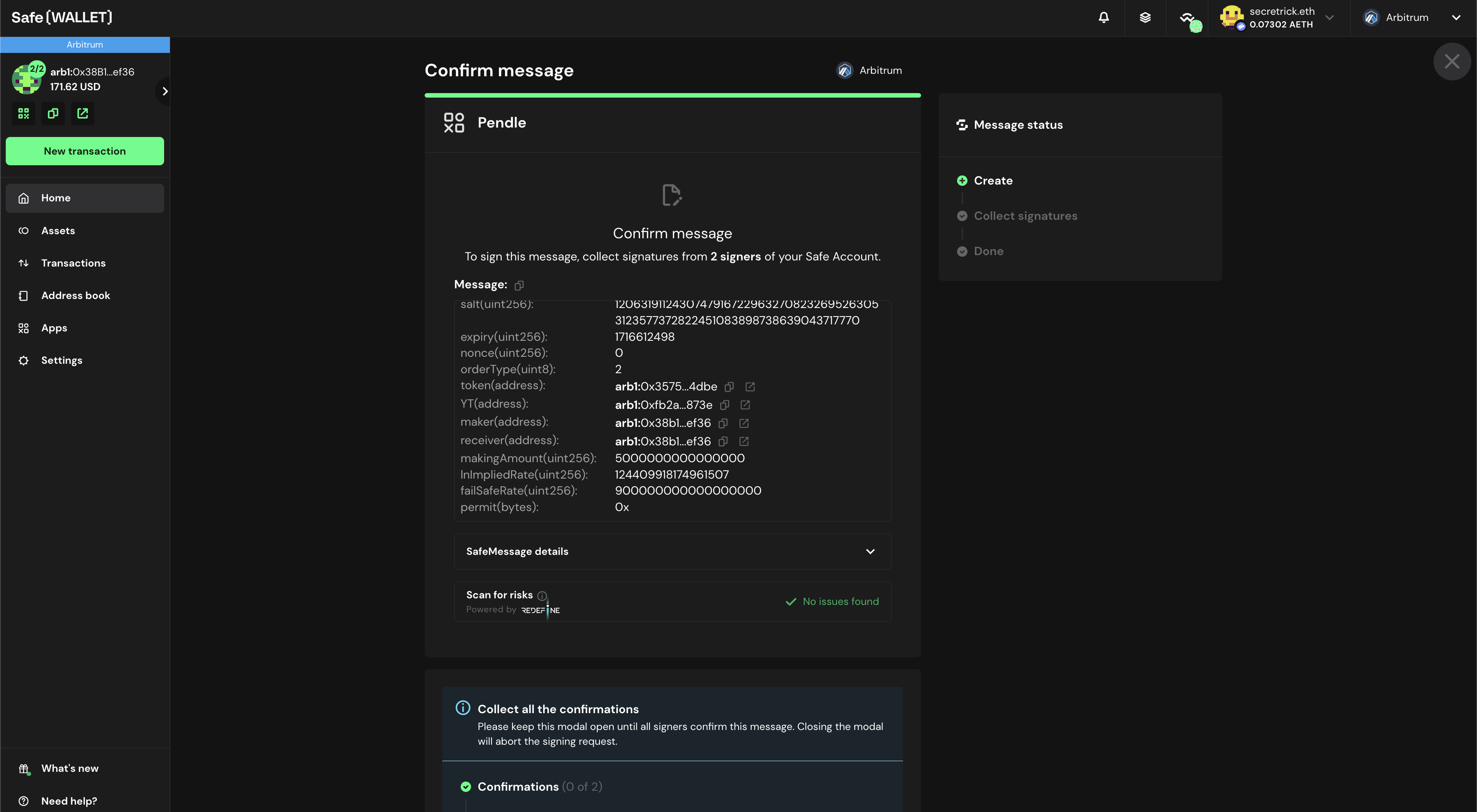 Signed message pop up Signed message pop up