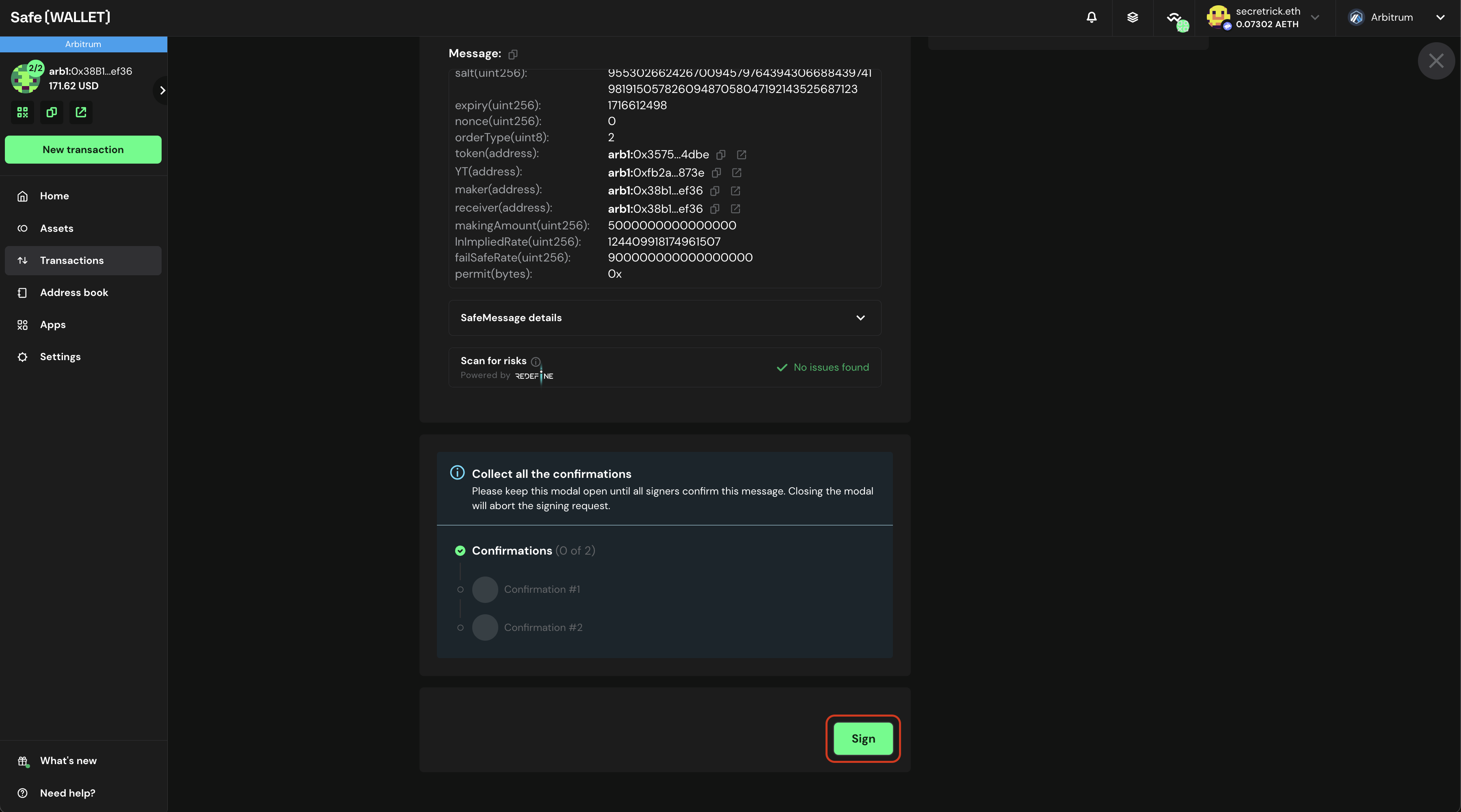 Sign the message Sign the message